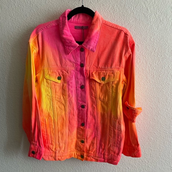 NWT Carmar Oversized Denim Pink Orange Jacket - Picture 2 of 9
